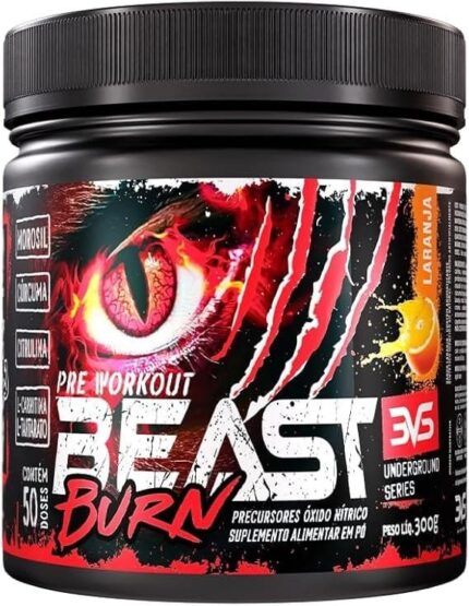 3VS Nutrition Pré-Workout Beast Burn 300g – Suplemento Pré-Treino Fórmula Única com Cafeína, Beta Alanina, L-Carnitina, Citrulina, Morosil® e Cúrcuma – 50 Doses 300gr Sabor Laranja