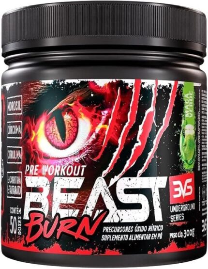 3VS Nutrition Pré-Workout Beast Burn 300g – Suplemento Pré-Treino Fórmula Única com Cafeína, Beta Alanina, L-Carnitina, Citrulina, Morosil® e Cúrcuma – 50 Doses 300gr Sabor Maça Verde