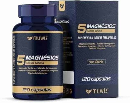 5 Magnésios 500mg 120 Cápsulas - Quelato Malato Taurato Citrato e Óxido de Magnésio