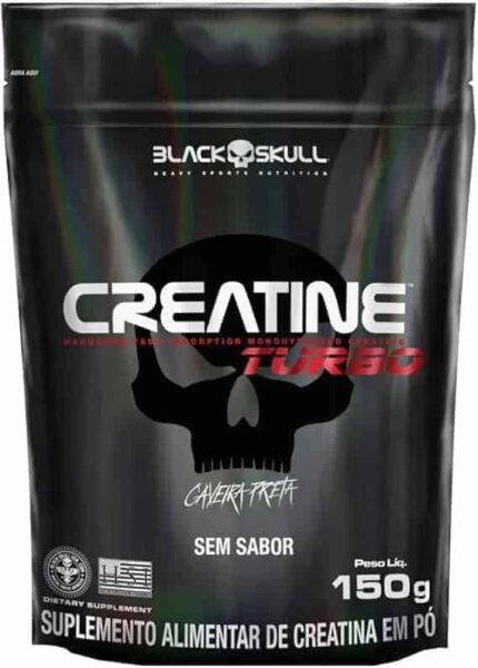Creatine Turbo BlackSkull - Creatina Monohidratada em pó, com carboidrato para melhor absorção e performance (150g Refil, Sem sabor)