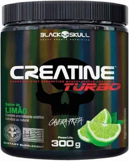 Creatine Turbo BlackSkull - Creatina Monohidratada em pó, com carboidrato para melhor absorção e performance (300g Pote, Limão)