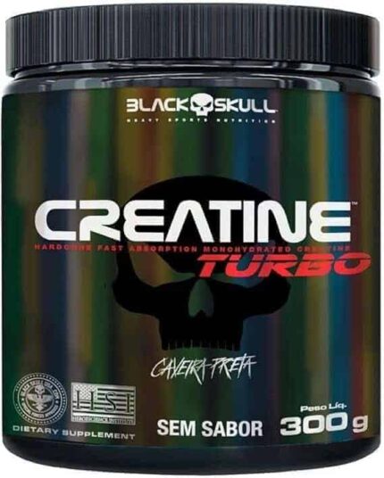 Creatine Turbo BlackSkull - Creatina Monohidratada em pó, com carboidrato para melhor absorção e performance (300g Pote, Sem sabor)