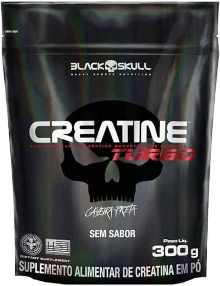 Creatine Turbo BlackSkull - Creatina Monohidratada em pó, com carboidrato para melhor absorção e performance (300g Refil, Sem sabor)