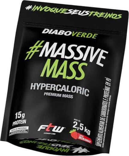 FTW Diabo Verde Massive Mass Hipercalórico com Carboidratos de Rápida Absorção e Proteínas, Suplemento Alimentar Pós-Treino em Pó, Alta Carga Energética, Sem Glúten – Refil 2,5kg (Sabor Morango)