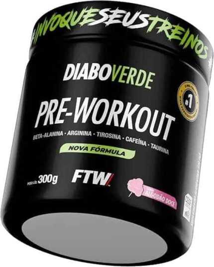 FTW Pré-Treino Diabo Verde em Pó com Cafeína, Aminoácidos Beta‑Alanina e Arginina para Treinos e Atividades Físicas - Pote 300 g (Algodão Doce)