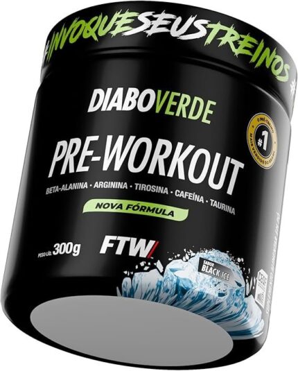 FTW Pré-Treino Diabo Verde em Pó com Cafeína, Aminoácidos Beta‑Alanina e Arginina para Treinos e Atividades Físicas - Pote 300 g (Black Ice)