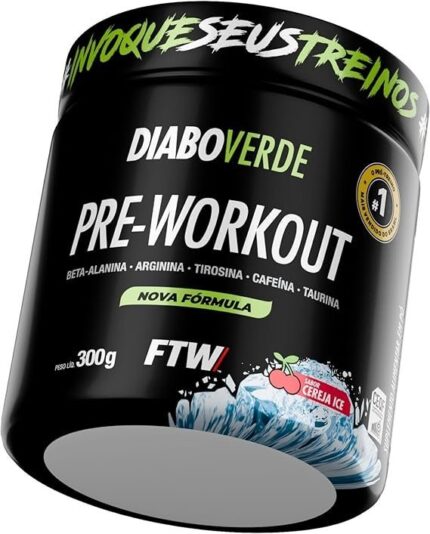 FTW Pré-Treino Diabo Verde em Pó com Cafeína, Aminoácidos Beta‑Alanina e Arginina para Treinos e Atividades Físicas - Pote 300 g (Cereja Ice)
