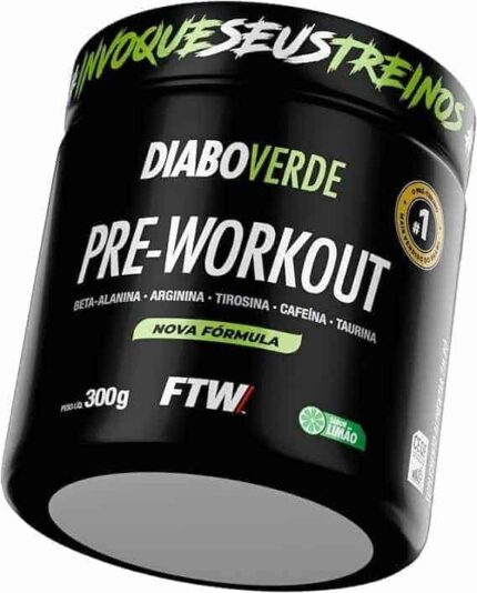 FTW Pré-Treino Diabo Verde em Pó com Cafeína, Aminoácidos Beta‑Alanina e Arginina para Treinos e Atividades Físicas - Pote 300 g (Limão)