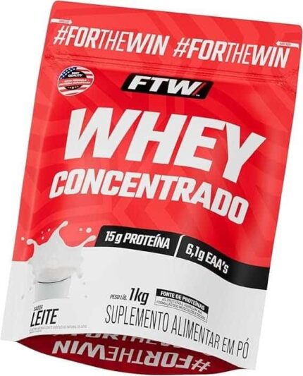 FTW Whey Concentrado com Proteína Concentrada WPC, Suplemento Alimentar em Pó com 15g de Proteína por Porção, Rico em Aminoácidos Essenciais, Sem Glúten – Refil 1KG (Leite)
