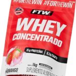 FTW Whey Concentrado com Proteína Concentrada WPC, Suplemento Alimentar em Pó com 15g de Proteína por Porção, Rico em Aminoácidos Essenciais, Sem Glúten – Refil 1KG (Morango)