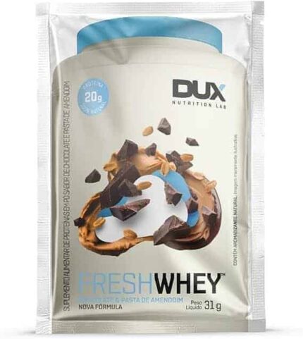 Fresh Whey Protein - Chocolate e Pasta de Amendoim Sachê 29g - 20g de Proteínas por Porção - Suplementos Naturais, Suplementação Treino Academia, Ganho Muscular Hipertrofia - DUX HUMAN HEALTH