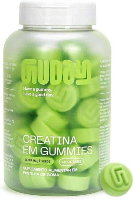 Guday Creatina Monoidratada em Gummies 60 Gomas Sabor Maçã Verde – Suplementação Prática e Refrescante para Sua Rotina de Treinos