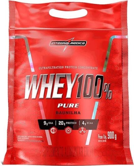 Integralmédica - Whey Protein Concentrado Baunilha 100% Pure - 20g de Proteína por Scoop, Suplementação Alimentar Pós-Treino, Fórmula Enriquecida com BCAAs - 900g