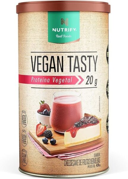 Nutrify Vegan Tasty Proteína Vegetal com 20g de Proteína por Dose - Suplemento Alimentar à Base de Plantas - Sem Lactose, Sem Glúten, Vegano - Sabor Cheesecake de Frutas Vermelhas - 420g