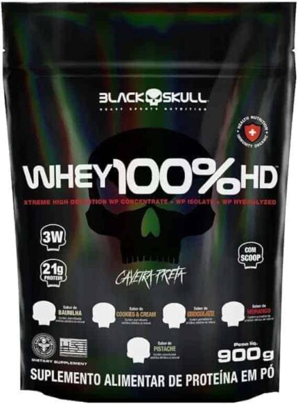 Refil Whey 100% Hd Chocolate 900G, Black Skull