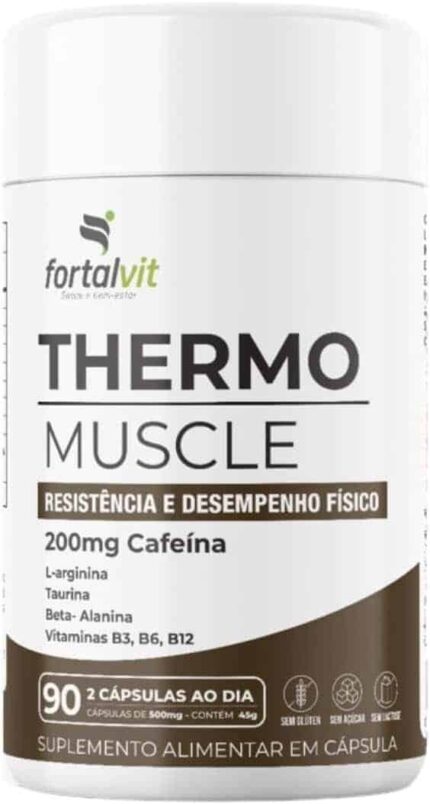 Thermo Muscle Pré-Treino, 90 Cápsulas, 200mg Cafeína, L-Arginina, Taurina, Beta-Alanina e Vitaminas do Complexo B, Fortalvit