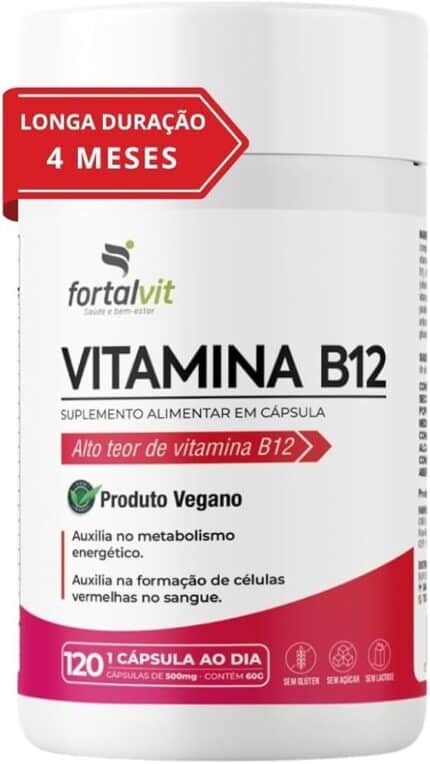 Vitamina B12 Ativa (metilcobalamina) Longa Duração 4 Meses de Uso, Cápsulas Vegana, 120 Cápsulas,Fortalvit