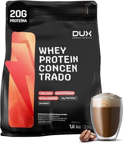 Whey Protein Concentrado Cappuccino 1.8kg - 20g de Proteínas por Porção - Suplementos Naturais, Suplementação Treino Academia, Ganho Muscular Hipertrofia - DUX HUMAN HEALTH