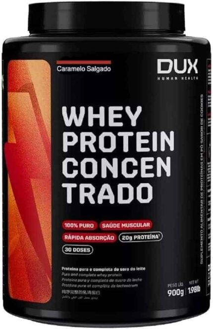 Whey Protein Concentrado Caramelo Salgado Pote 900g – Contribui para o Ganho Muscular Hipertrofia – Dux Human Health